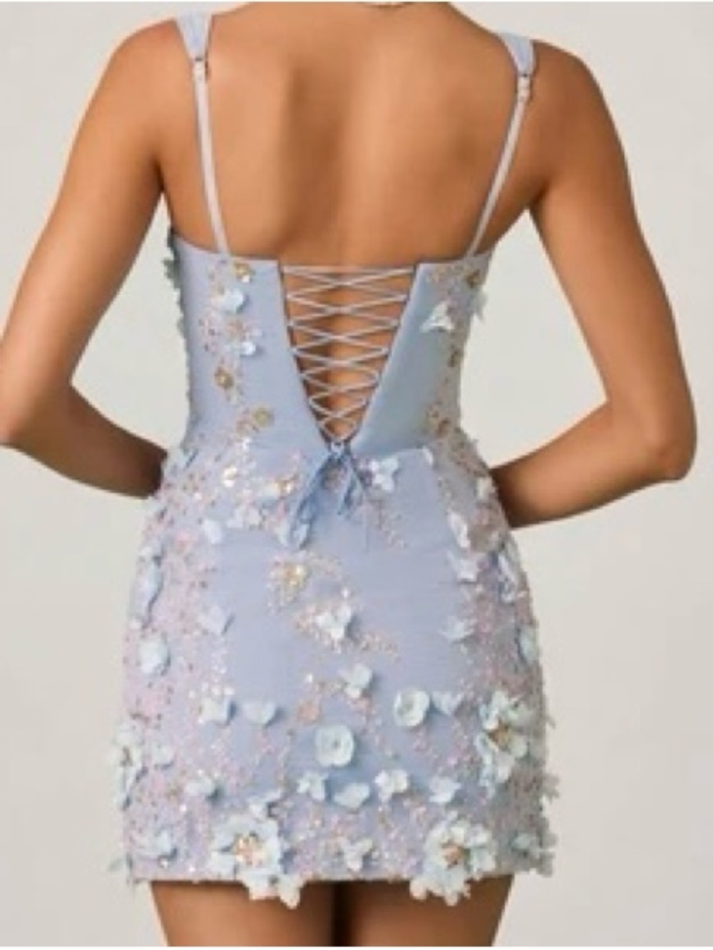Oh Polly Briar Mini Dress Sky Blue floral embellishment Sz 4 NWT - Picture 3 of 10